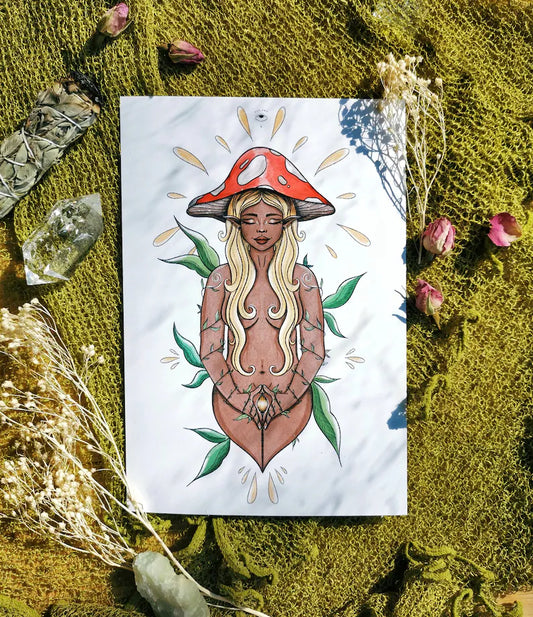 Mushroom Fairy Goddess Art - A4 Print