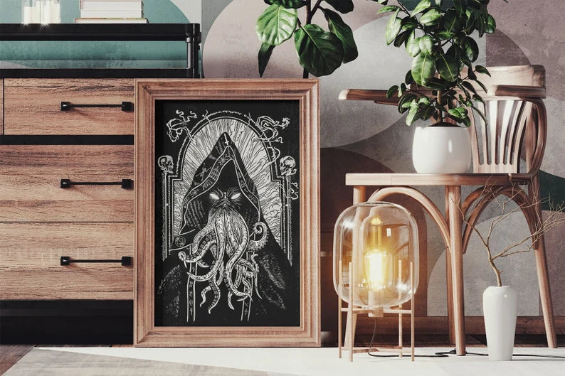 Cthulhu, Original Linocut Print, Hand-Carved, Hand-Printed - Lovecraft Inspired Art