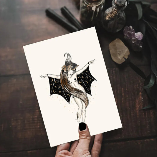 Witchy Bat Lady A5 Illustrated Art Print
