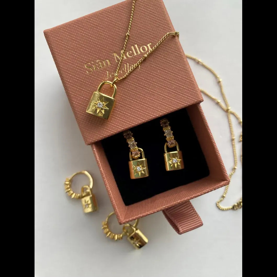 Gold Padlock Huggie Hoops