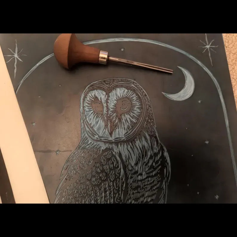 Barn Owl Linocut Print: Limited Edition Original Art, The Night Watch