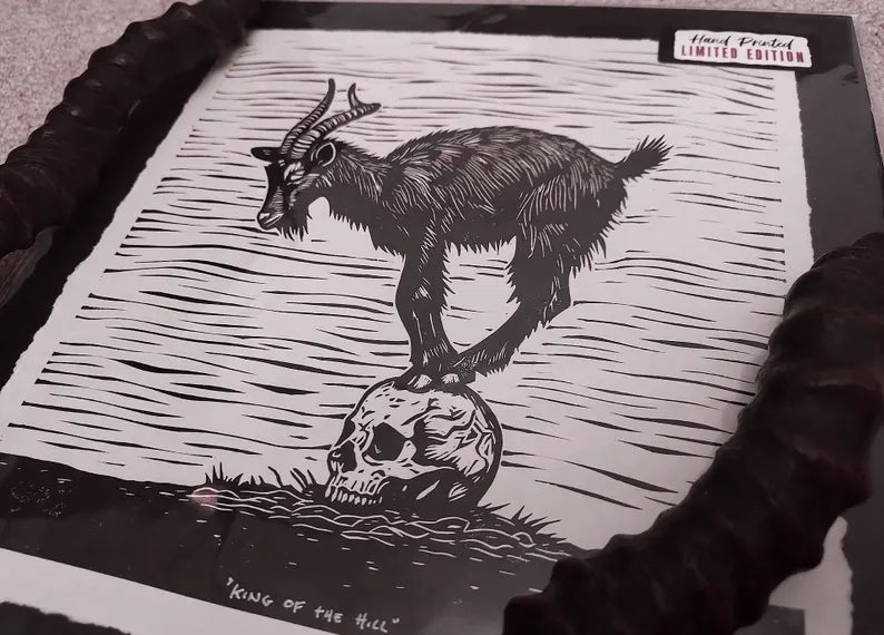 Black Phillip Goat Linocut Print: Witch Style Art, Limited Edition Hand Carved & Printed