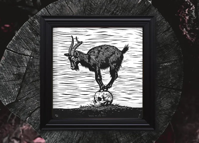 Black Phillip Goat Linocut Print: Witch Style Art, Limited Edition Hand Carved & Printed