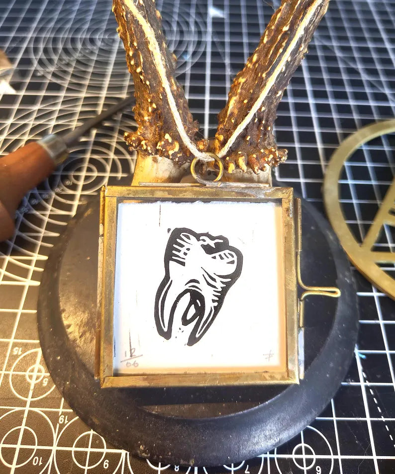 Small Framed Linocut Prints: Hand-Carved Miniature Art - 9 Different Design