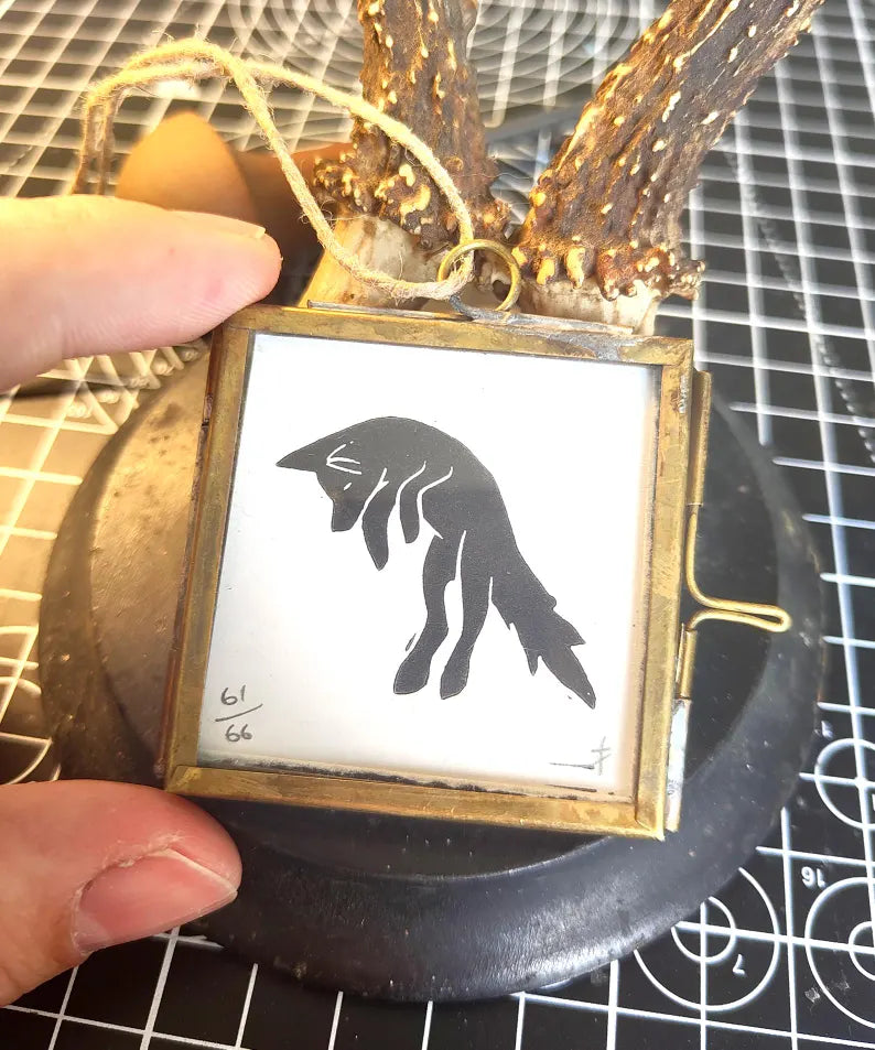 Small Framed Linocut Prints: Hand-Carved Miniature Art - 9 Different Design