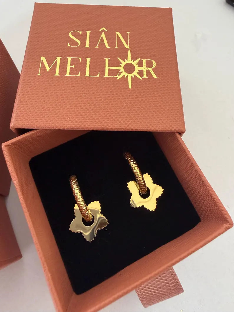 Gold Textured Star Huggie Hoops