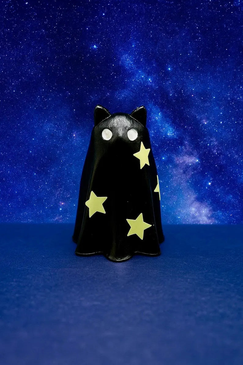 Glow-in-the-Dark Stars Ghost Cat Figurine