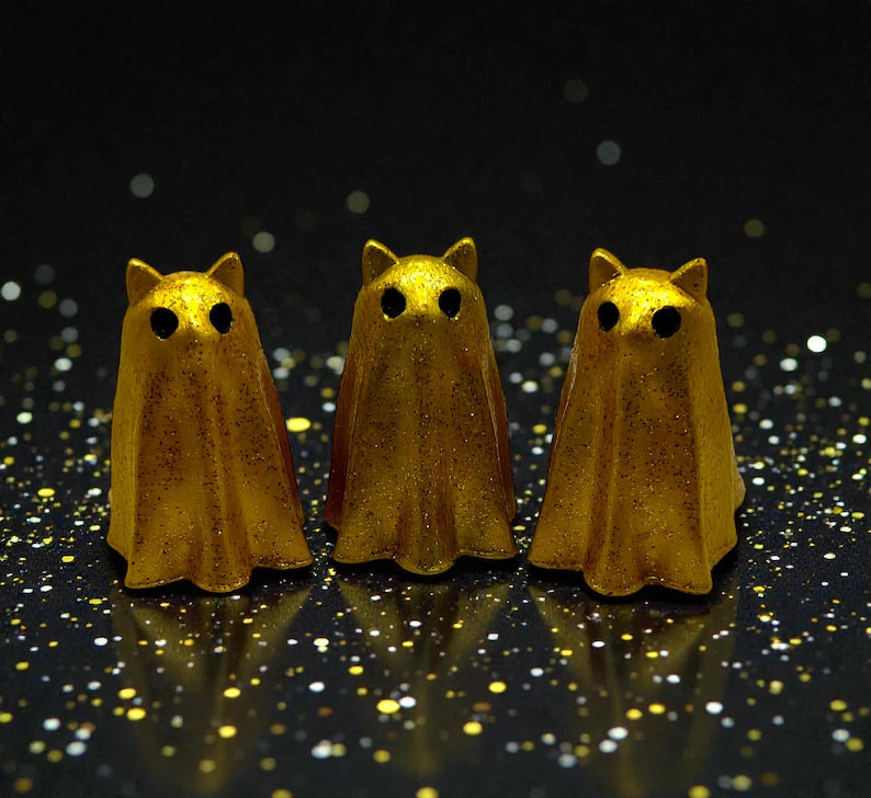 Gold Glitter Cat Ghost Figurine