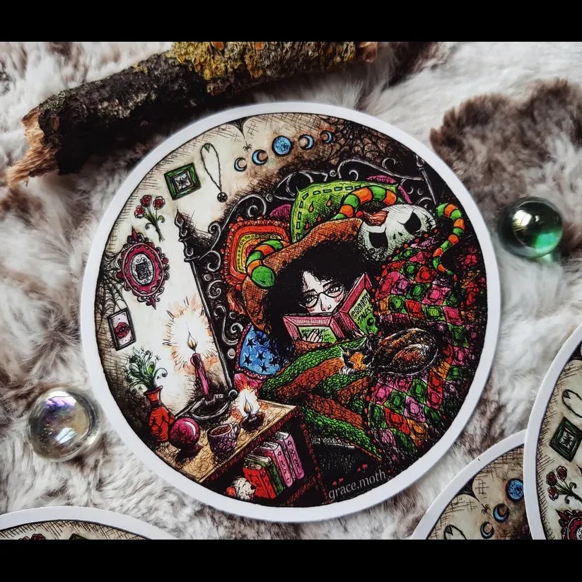 Cosy Witch in Bed - Vinyl Sticker