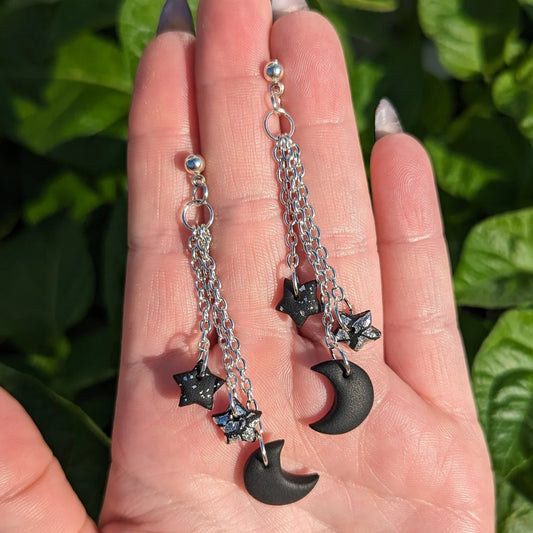Moon and Star Chain Earrings