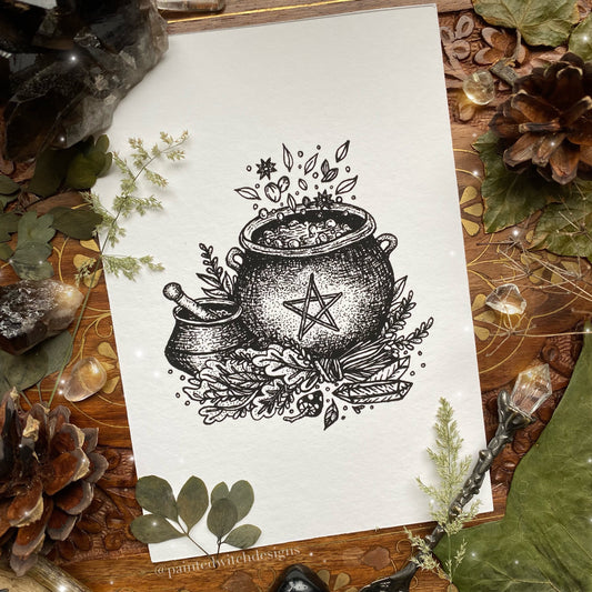 Kitchen Witch Cauldron Art Print
