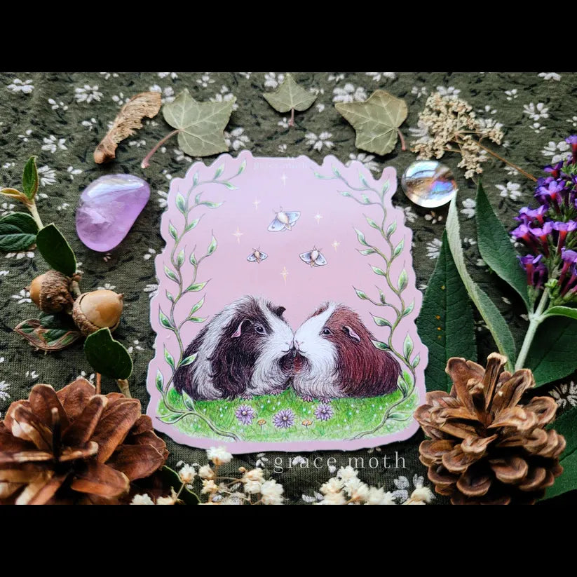 Guinea Pigs in Meadow - Pink - Vinyl Sticker