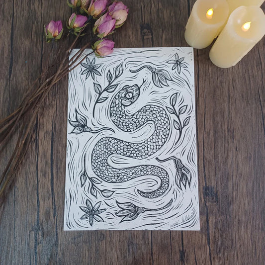 Imbolc Snake - A4 Lino Print