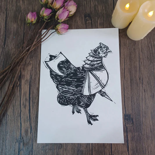 Hunter's Chicken - A4 Lino Print