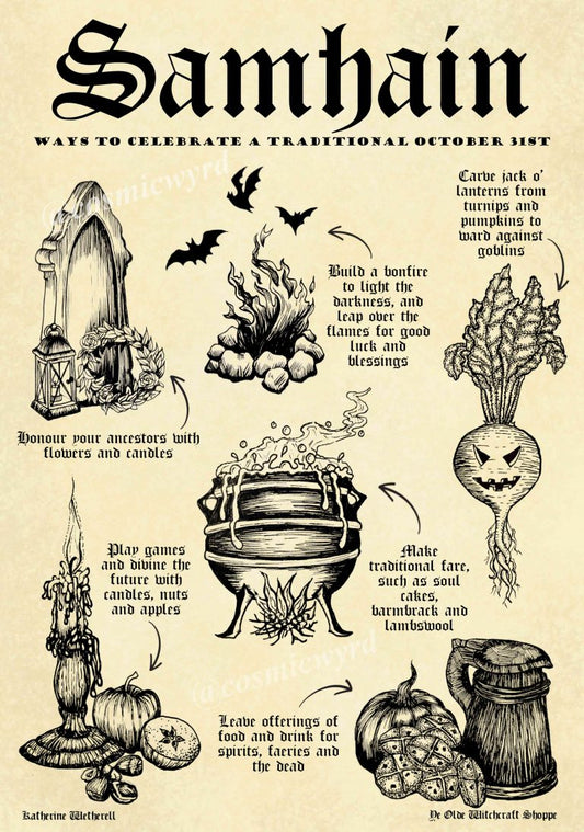 Samhain Poster (Ways to Celebrate a Traditional October 31st) - A4 Print